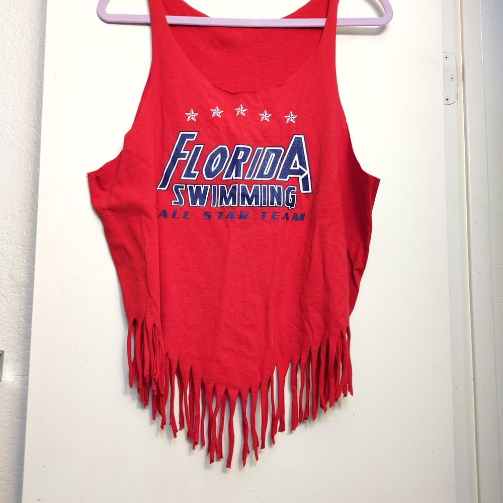 Florida red fringe tank, Sz L/XL, appears handmade
